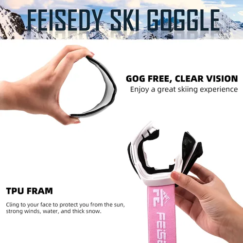 Vista 6 de FEISEDY Ski Goggles, OTG Snow Sport Goggles for Men, Women & Youth B2961 Blanco - Plata Vlt 12%