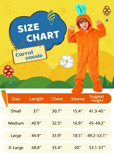 Vista 6 de shyhand Pijama con capucha de conejo de Pascua, diseño de zanahoria, unisex, disfraz de animal de una pieza para niños y niñas de 4 a 10 años