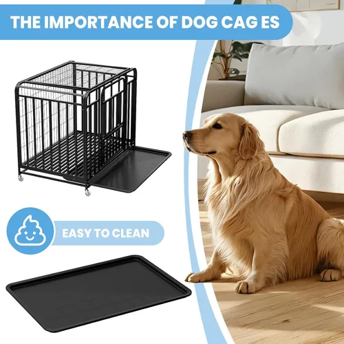 Vista 4 de Jaula para perros extra grande de 38 pulgadas, fácil de limpiar, con ruedas bloqueables, perrera indestructible para perros con ansiedad, resistente