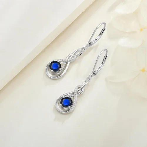 Vista 6 de Wisbal Infinity - Aretes colgantes de plata de ley 925, aretes de tuerca celta con piedras preciosas para mujer