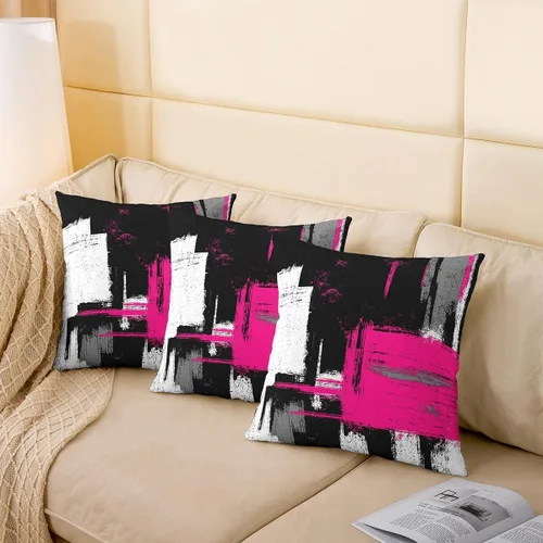 Vista 75 de Juego de 2 fundas de almohada abstractas de 16 x 16 pulgadas para niños, niñas, adolescentes, decoración de dormitorio, moderna a rayas, decoración