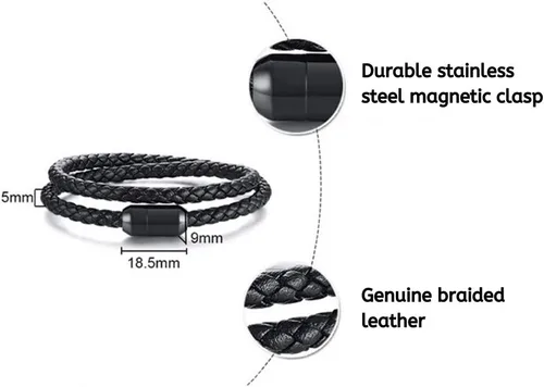 Vista 2 de Pulsera de cuero trenzada con cierre magnético de acero inoxidable para hombre, pulsera de cuero auténtico con cierre magnético