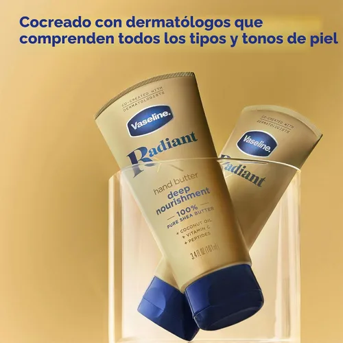 Vista 6 de Vaseline Lotion, Radiant X Deep Nourishment - Mantequilla de manos para piel seca + barra de terapia labial original Vaseline para labios secos