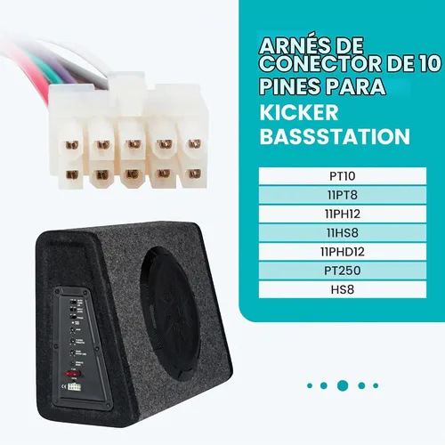 Vista 2 de NuIth Arnés de cableado estéreo de 10 pines para estación Kicker Bass, enchufe de arnés de cableado de radio compatible con Kicker PT10 11PT8 11PH12