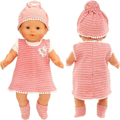 Vista 8 de Miunana Ropa de muñeca de bebé de 14 a 16 pulgadas, overol rosa con capucha y gorro hecho a mano