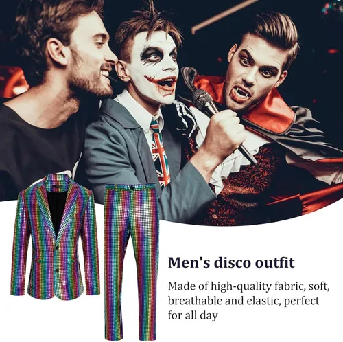 Vista 5 de BBAUER Trajes de lentejuelas, conjuntos de discoteca de 2 piezas para hombre, chaqueta brillante, chaqueta de lentejuelas con purpurina, traje