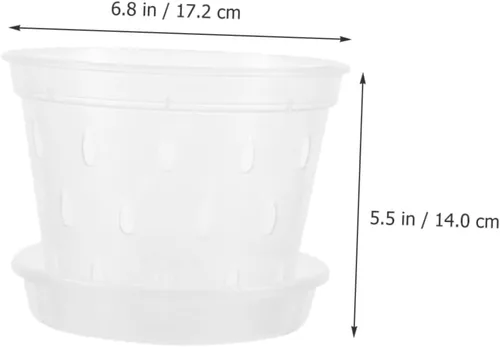 Vista 2 de Plastic Orchid Nursery Pots with Saucers and Base Tray 2 Sets Breathable Drainage Cups, Bottom Holes and Root Visibility, for Balconies and