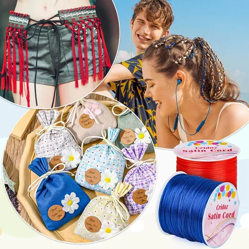 Vista 7 de Cridoz 12 rollos de cuerda de nailon para pulseras, cordón de seda de cola de rata satinado, cuerda sedosa para cuentas para Kumihimo, pulseras