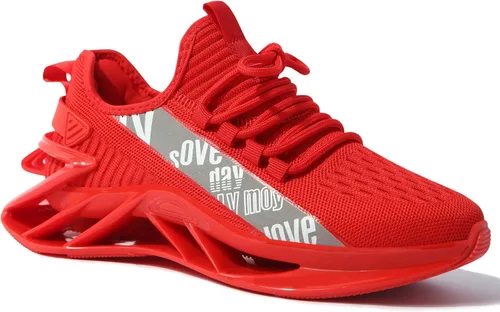 Vista 2 de Firholm - Zapatos casuales para hombre, de malla, atléticos, deportivos, sin cordones, ligeros, transpirables, Todo rojo, 9.5