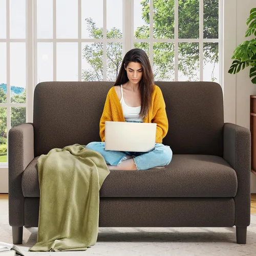 Vista 12 de Welzona Loveseat, 51" Small L Shaped Couch, Comfy Teddy Love Seat with Ottoman Set, Tool-Free Setup Loveseat Sofa with Ottoman, All-Wood Small Sofa