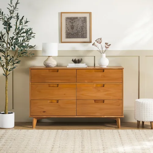 Vista 9 de Walker Edison Sloane - Cómoda de madera maciza con mango ranurado de 6 cajones, 52 pulgadas, color blanco