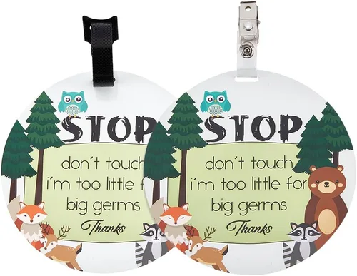 Vista 8 de PLIGREAT 2 carteles colgantes con texto en inglés "Stop Touching Baby Please Dont Touch Me", placas para recién nacido, niña, niño, prematuro