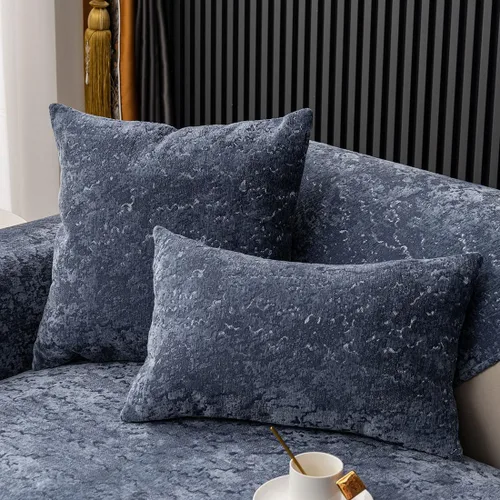Vista 15 de vctops Funda de lujo de felpa en relieve para sofá, funda antideslizante de jacquard para sofá seccional, súper suave, protector de muebles para Azul