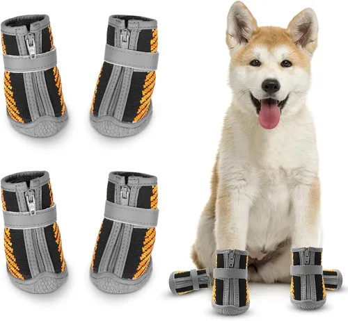 Vista 8 de Zapatos para perros pequeños y medianos, botas impermeables para cachorros con protectores reflectantes de seguridad para las patas de perro