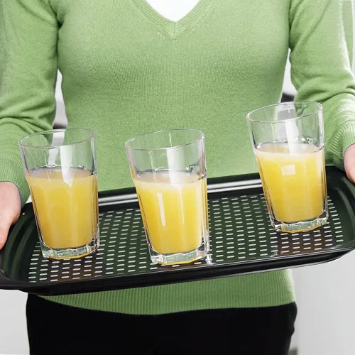 Vista 6 de ECOIOU Bandeja antideslizante para servir alimentos con asas, paquete de 2 bandejas rectangulares antideslizantes no tóxicas aptas para lavavajillas
