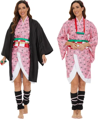 Vista 2 de SUMLETON Disfraz de anime para mujer, kimono, Halloween, cosplay, conjunto con peluca