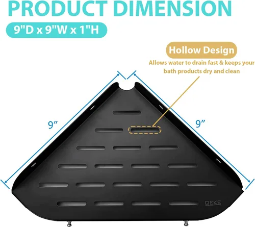 Vista 2 de Qeke Estante esquinero para baño, estante de ducha de 9 pulgadas, estante de acero inoxidable SUS304 para montaje en pared, estante de esquina con 2