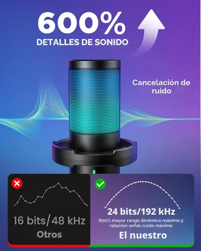 Vista 4 de InnoGear - Micrófono USB para juegos, micrófono condensador con cancelación de ruido, silencio, ganancia, indicador RGB, soporte de brazo de boom