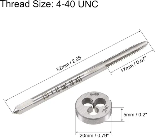 Vista 2 de uxcell 4-40 UNC Tap and Die Set, HSS Macho de rosca de máquina con Troquel de rosca redondo, mano derecha