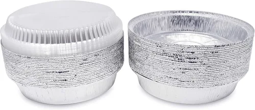 Vista 6 de Paquete de 60 sartenes redondas de aluminio prémium de 7 pulgadas con tapas de cúpula de plástico, lata de aluminio desechable para asar, hornear