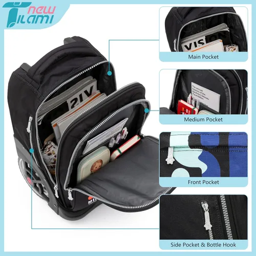 Vista 110 de NEW TILAMI Mochila con ruedas de 19 pulgadas con bolsa de almuerzo para niñas y niños, mochila para laptop con ruedas, bolsa de mano duradera