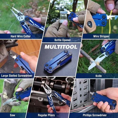 Vista 6 de WORKPRO Mutitool 24 en 1, alicates multiherramienta de acero inoxidable con navaja de bolsillo y destornilladores, multiherramienta EDC