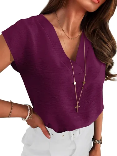 Vista 28 de ANRABESS - Blusa casual de negocios para mujer, manga casquillo, cuello