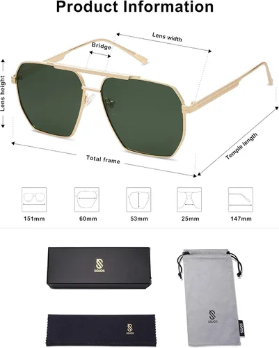 Vista 5 de SOJOS Gafas de sol polarizadas cuadradas retro de gran tamaño para mujeres y hombres estilo vintage UV400 gafas de sol clásicas grandes de metal