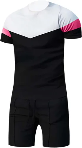 Vista 3 de Conjunto corto de 2 piezas para hombre, camiseta de manga corta y pantalones cortos, conjunto deportivo elegante y casual para hombre