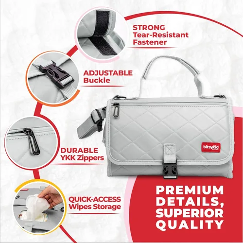 Vista 6 de Cambiador de pañales portátil de alta calidad, tapete de viaje acolchado extra grueso con bolsillo para toallitas - Impermeable, fácil de limpiar