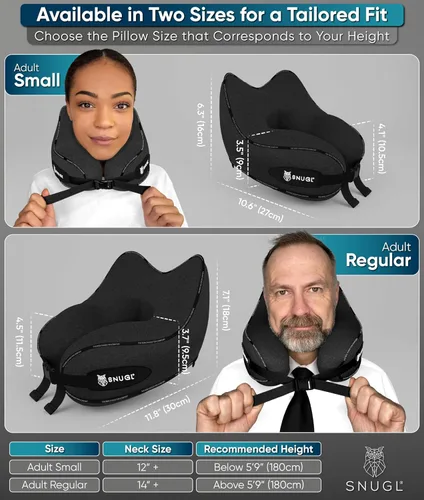 Vista 5 de SNUGL Almohada de viaje – Almohada cervical de avión, almohadas de viaje para aviones, almohadas cervicales de espuma viscoelástica – Esenciales