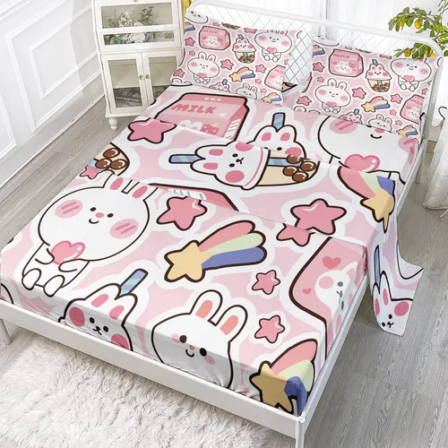 Vista 2 de CVHouse Juego de sábanas Kawaii tamaño individual, juegos de ropa de cama Kawaii de conejo para niñas, niños y adolescentes, juegos de sábanas