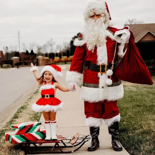 Vista 2 de Mono de Navidad de terciopelo con cuello halter y sombrero de Papá Noel disfraz de Navidad