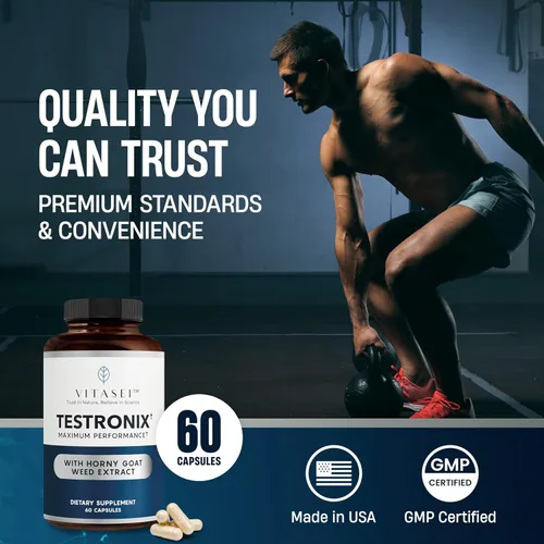 Vista 5 de VITASEI Testronix Suplemento muscular y de rendimiento - 60 cápsulas (paquete de 1) Formulated with Vitamin B6, Megnesium, Boron Citrate, Eurycoma