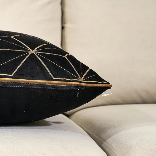 Vista 5 de Aeckself: funda decorativa de almohada bordada de terciopelo negro 12 x 20 pulgadas, geométrica, a cuadros dorados, moderna, rectangular, para apoyo