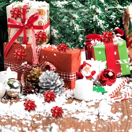 Vista 4 de 100 mini lazos de regalo de Navidad, lazo de regalo de estrella metálica Rojo-100 piezas