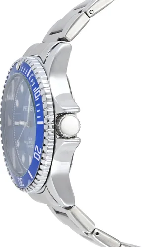 Vista 3 de Peugeot Reloj deportivo para hombre con bisel giratorio Pro Diver y pulsera de acero inoxidable Plateado/Azul