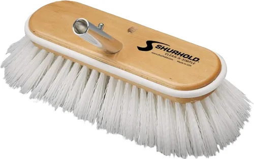 Vista 12 de Shurhold Classic Deck Brush – Boat Cleaning Brush with Wood Block, Rubber Bumper & Durable Bristle Design
