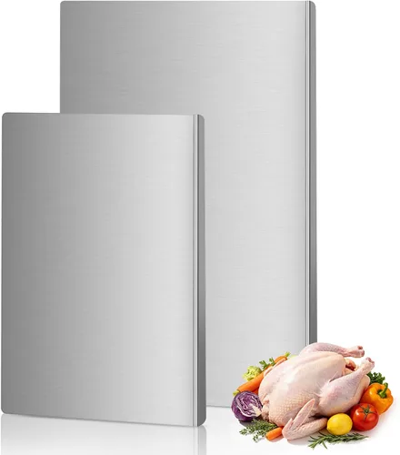 Vista 10 de Tabla de cortar de acero inoxidable para cocina, tabla de cortar de metal con mostrador de labios, apta para lavavajillas, tabla de cortar