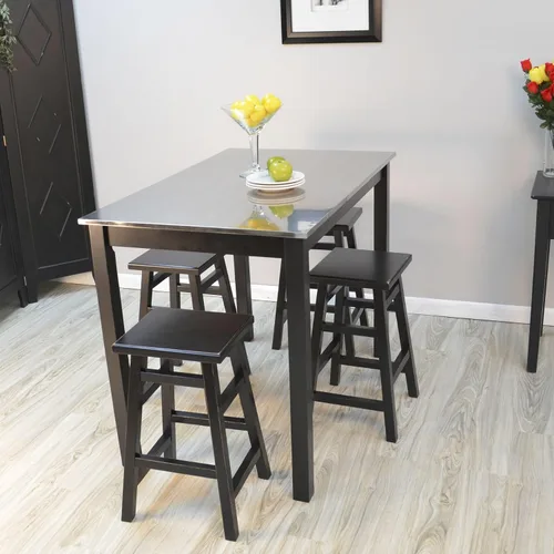 Vista 5 de Carolina Chair & Table Cambell - Mesa de barra superior de acero inoxidable con altura de mostrador, base rectangular contemporánea de acero