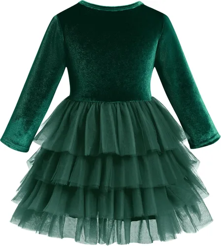 Vista 2 de Vestido de terciopelo de Navidad para niñas pequeñas, vestido de tul con volantes, vestido de fiesta, otoño, invierno, boda, Navidad, vacaciones