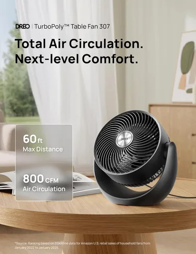 Vista 2 de DREO Ventilador para dormitorio, ventiladores de piso para toda la habitación, flujo de aire fuerte de 40 pies, inclinación ajustable de 120°, 28 db