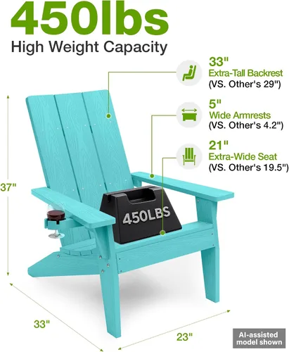 Vista 3 de MXIMU Silla Adirondack moderna resistente a la intemperie con portavasos, sillas de gran tamaño para hogueras Adorondic de plástico al aire libre