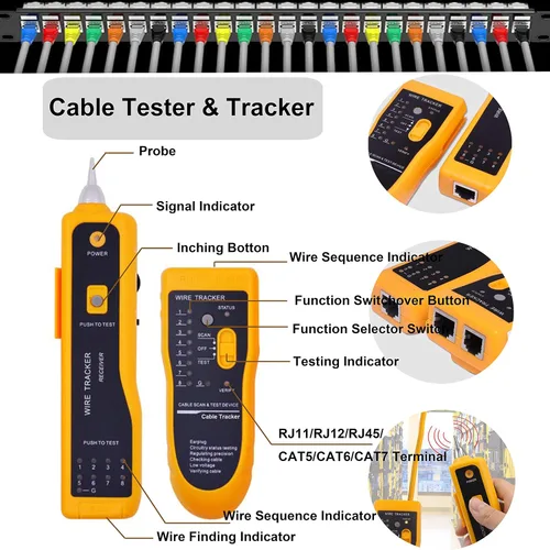 Vista 4 de TAIWAIN CAT6 - Juego de reparación de herramientas de crimpado de red CAT5 con conectores RJ45 para RJ11/RJ12, kit de pelacables de red con 50 Rojo