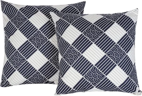 Vista 10 de Rockcloud Juego de 2 fundas de almohada cuadradas decorativas 100% de algodón a rayas, fundas de cojín para sofá, dormitorio, automóvil, 18 x 18 Azul