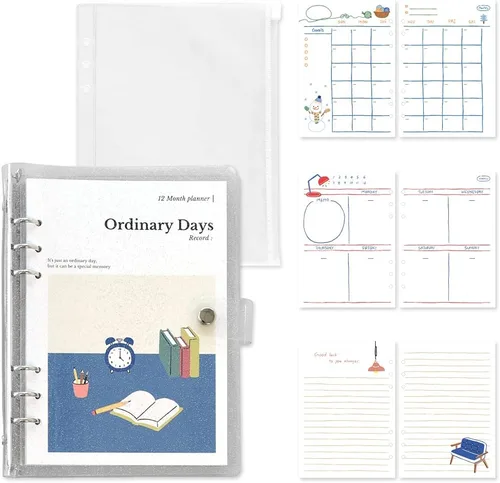 Vista 10 de Monolike A5 FALL IN NEWTRO Ver.2 Diary Set, Be full of happiness - Academic Planner Weekly & Monthly Planner with PVC Cover, Zipper bag, Sticker