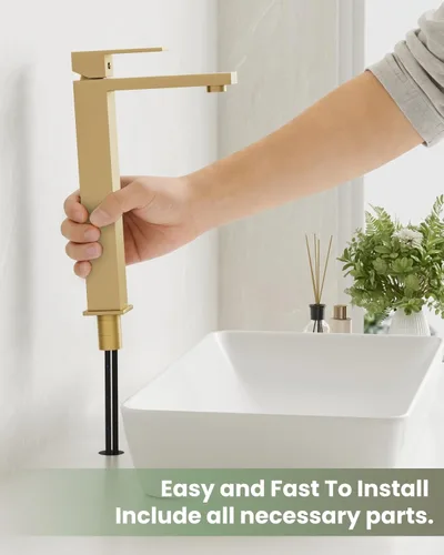 Vista 8 de gotonovo Grifo de Fregadero Vessel de Una Sola Manija, Grifo de Baño Alto de Un Agujero, Grifo Mezclador Moderno de Lavabo de Tocador, con Mangueras