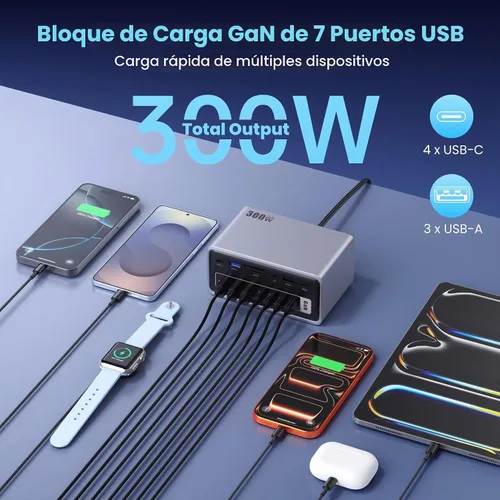 Vista 4 de Estación de acoplamiento USB 20-en-1, estación de carga de 300W, Hub USB-C de triple pantalla con 2x4K HDMI, DP, VGA, Ethernet, 7 puertos USB-A/C