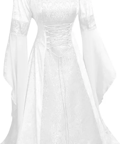 Vista 5 de Vestido gótico para mujer con capucha medieval, traje con corsé, renacentista, vestido victoriano