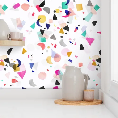Vista 8 de Despegar y pegar papel tapiz Swatch - Confeti Fiesta Cumpleaños Formas Coloridas Acuarela Abstracto Geométrico Lindo Mod Papel pintado personalizado